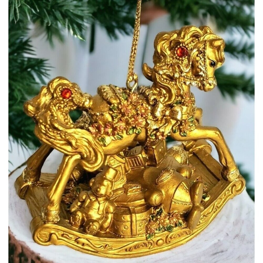 Gold Rocking Horse Musical Ornament Christmas Gems San Francisco Music Vintage